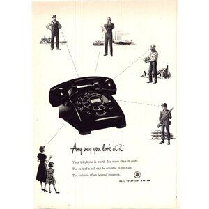 1952 Bell Telephone System Rotary Dial Phone Vintage Print Ad Farmer Wall Art